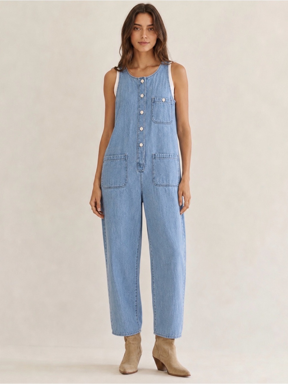 Vintage 90s Cotton Ginny Light Wash Denim Jumpsuit Overalls L